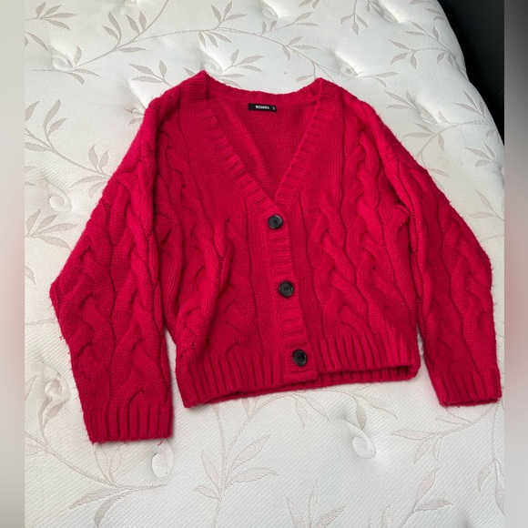 Dark pink button up cardigan sweater - Picture 8 of 8
